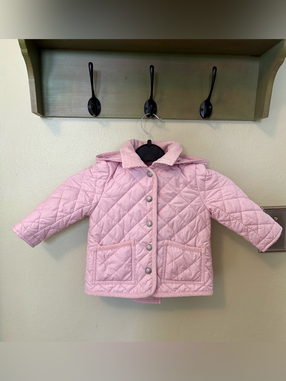Polo Ralph Lauren Baby Girl Pink Quilted Barn Coat with Detachable Hood